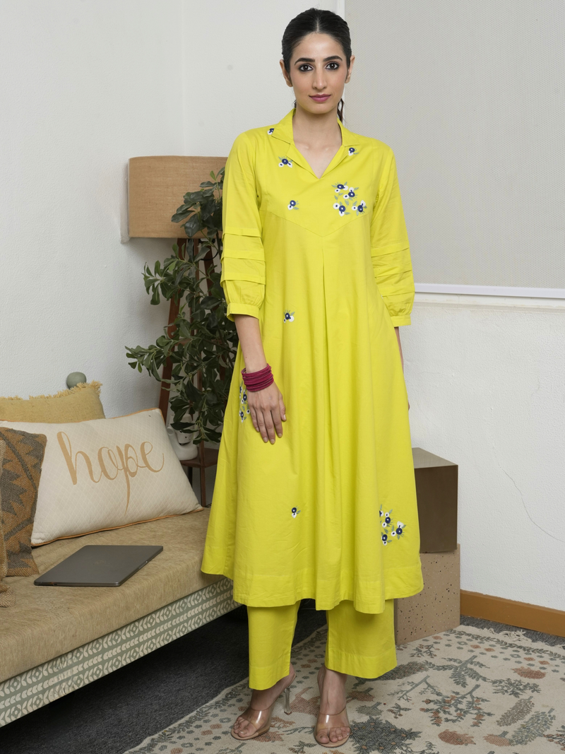 Lime Green Cotton Modal Kurta Pant