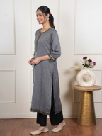 Gray South Handloom Round with Slit Neck Kurta for Women's