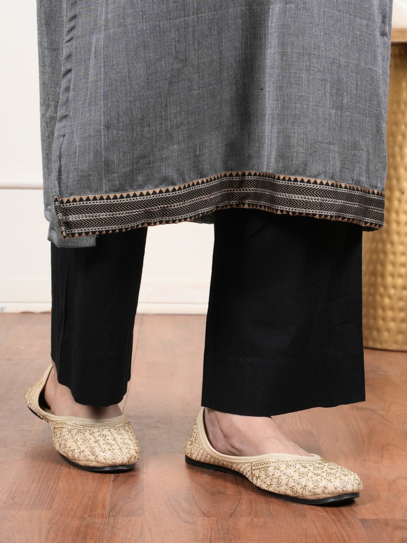 Grey South Handloom Round with Slit Neck Kurta for Women's