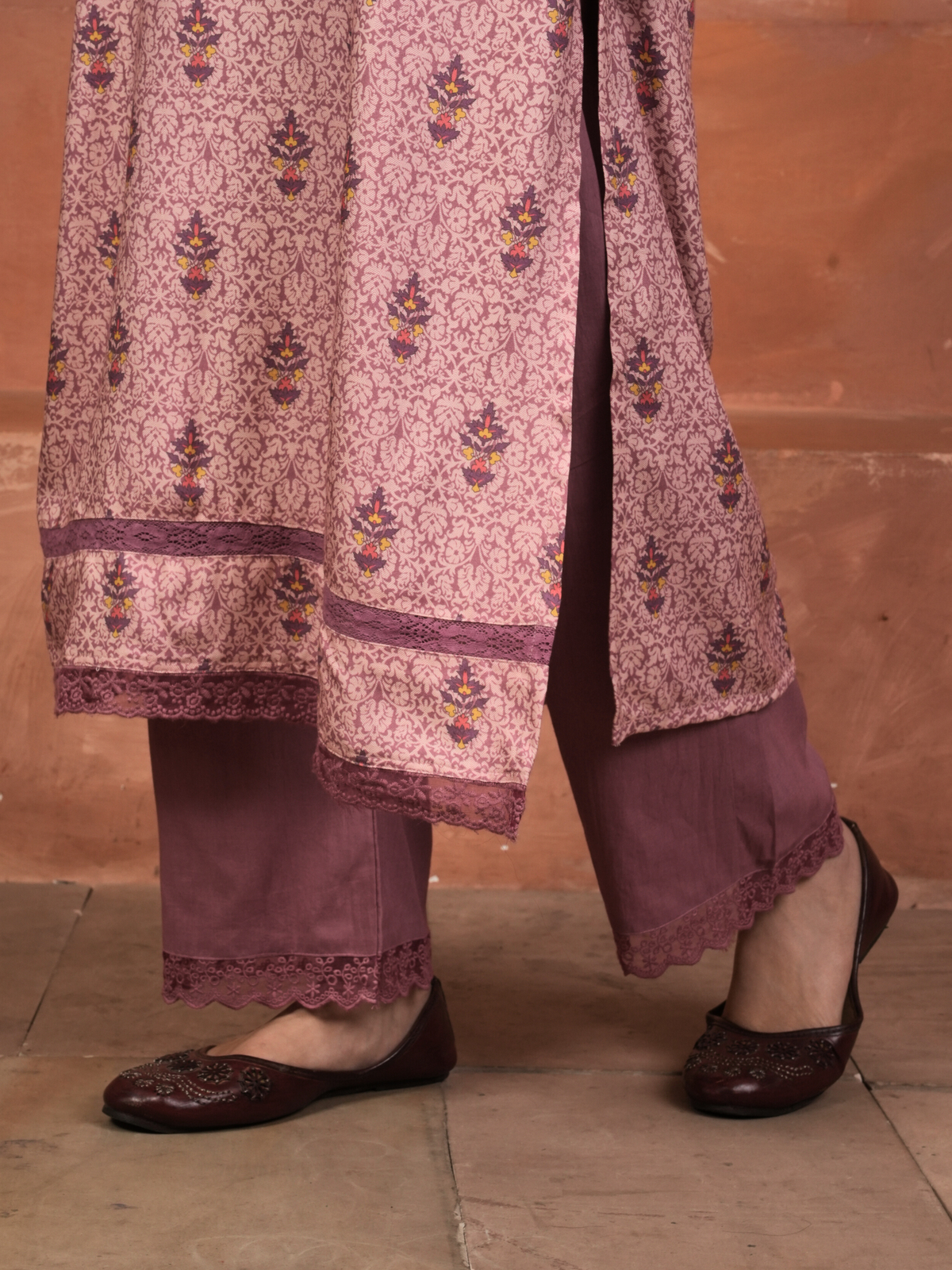 Dusty Rose Pink Viscose Twill Kurta Pant Set For Women's
