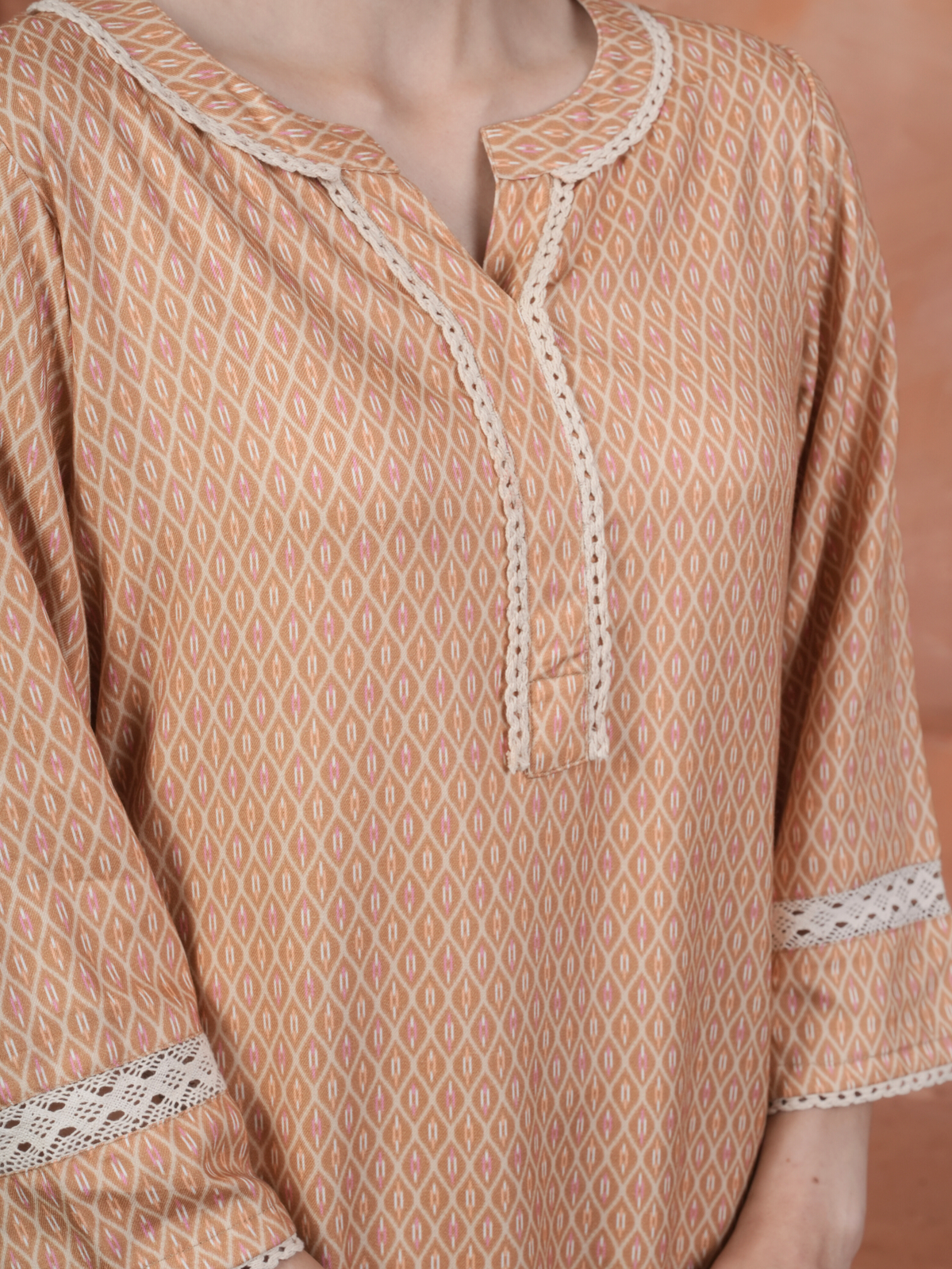 Peach Viscose Twill Round with Slit Kurta Salwar Set For Women's