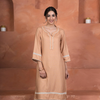 Peach Viscose Twill Round with Slit Kurta Salwar Set For Women's