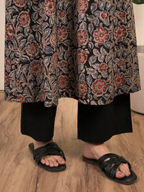 Black Cotton Kalamkari Round Neck Kurta For Women's