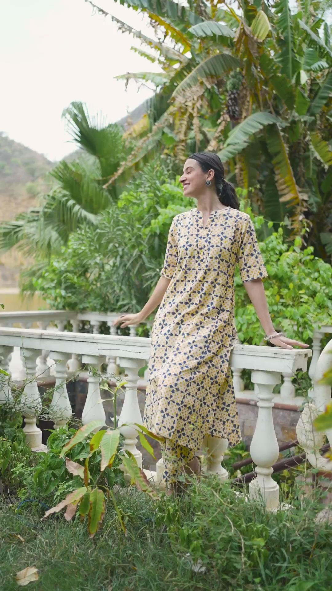 BEIGE WITH MULTICOLOUR COTTON SITTING COLLAR WITH V ALINE KURTA WITH PANT