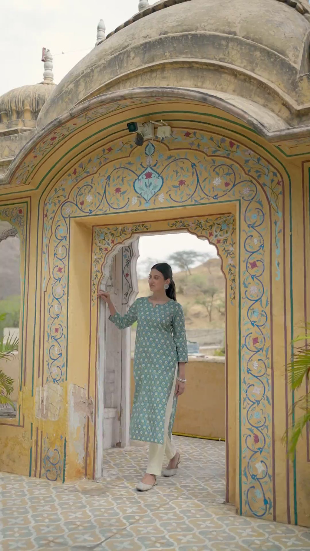 Grey with Green Floral Printed Kurta For Women's