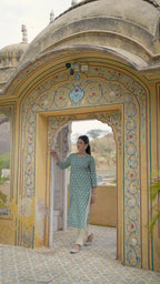 Grey with Green Floral Printed Kurta For Women's