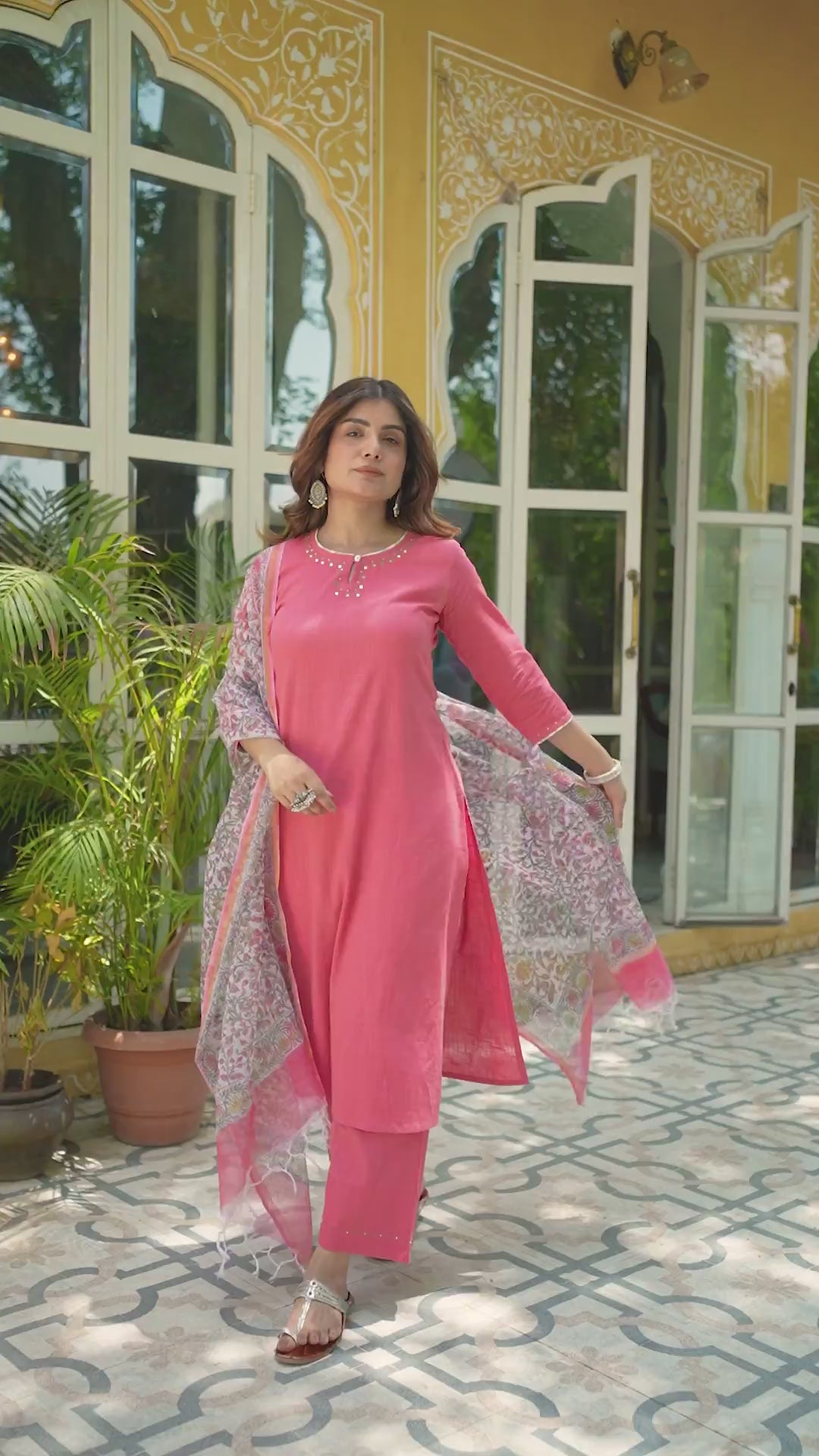 PEACH KURTA PALAZZO-COTTON SLUB WITH KOTA DORIYA DUPATTA