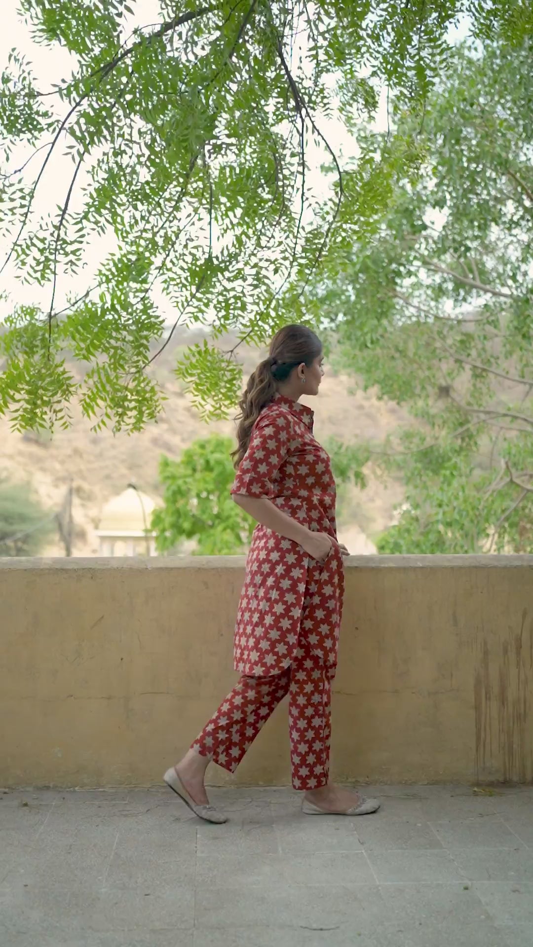 MAROON COTTON COLLOR NECK BAGRU HANDBLOCK PRINT CO-ORD SET