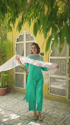 Rama Green Cotton Slub Complete Suit Set For Women's