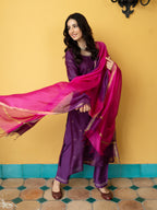 Brinjal Chanderi Complete Suit Set For Women's