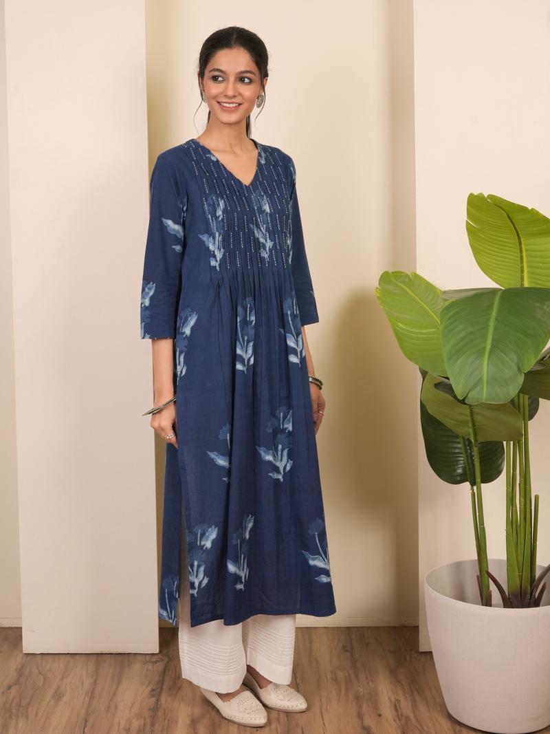 Indigo Cotton Kurta For Women's