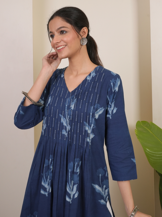 Indigo Cotton Kurta For Women's
