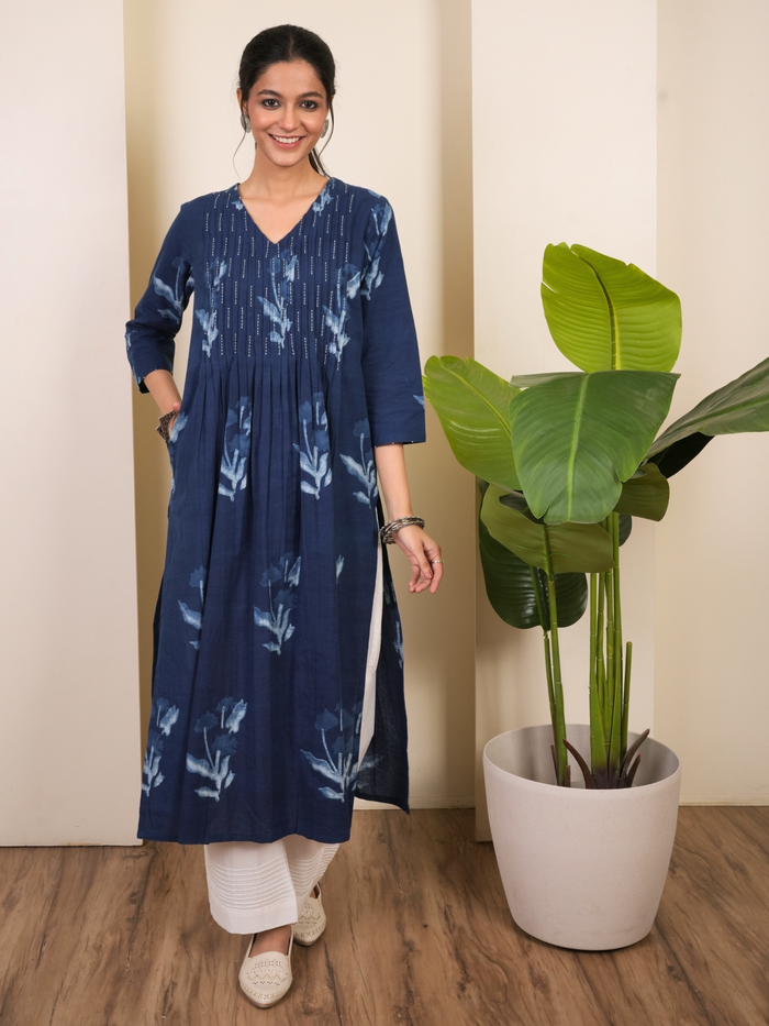 Indigo Cotton Kurta For Women's
