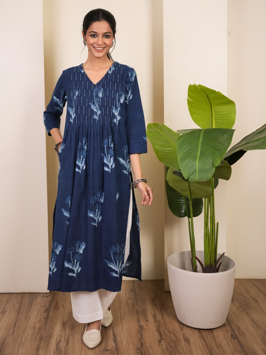 Indigo Cotton Kurta For Women's