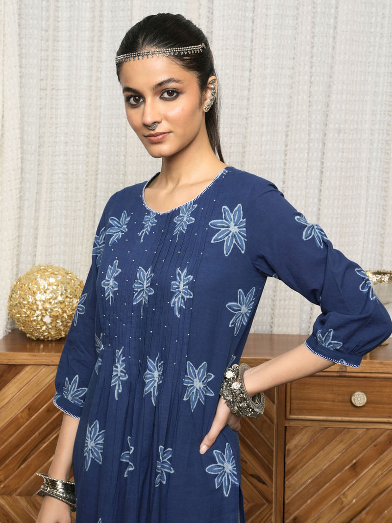 Indigo Cotton Kurta For Women's