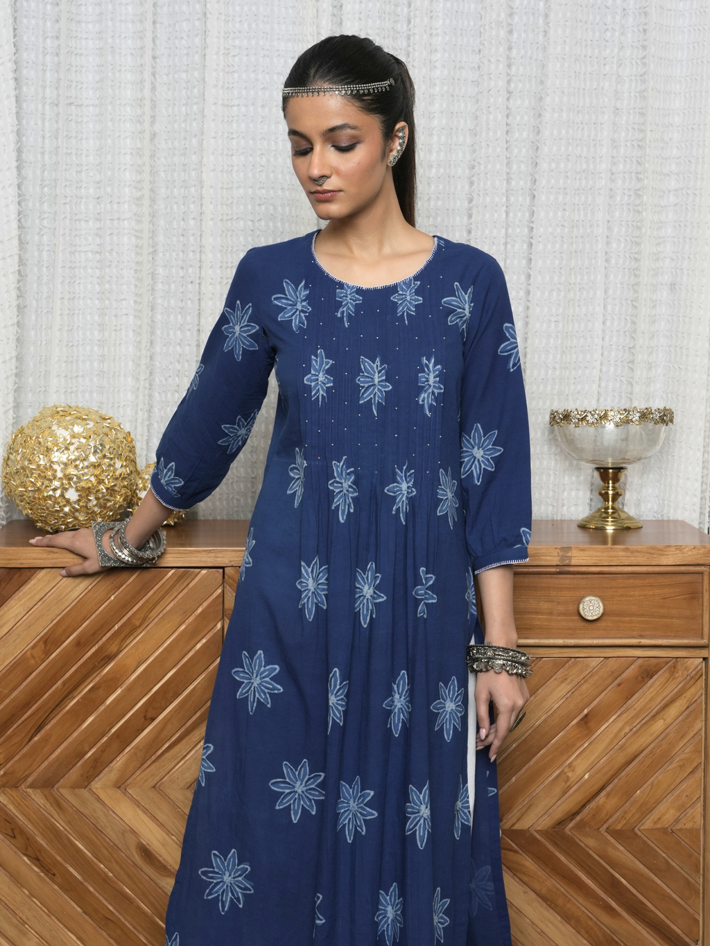Indigo Cotton Kurta For Women's