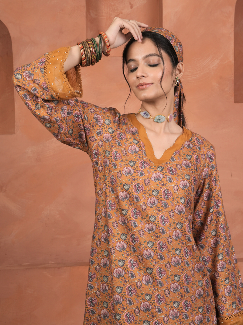 Mustard Viscose Twill Kurta Pant