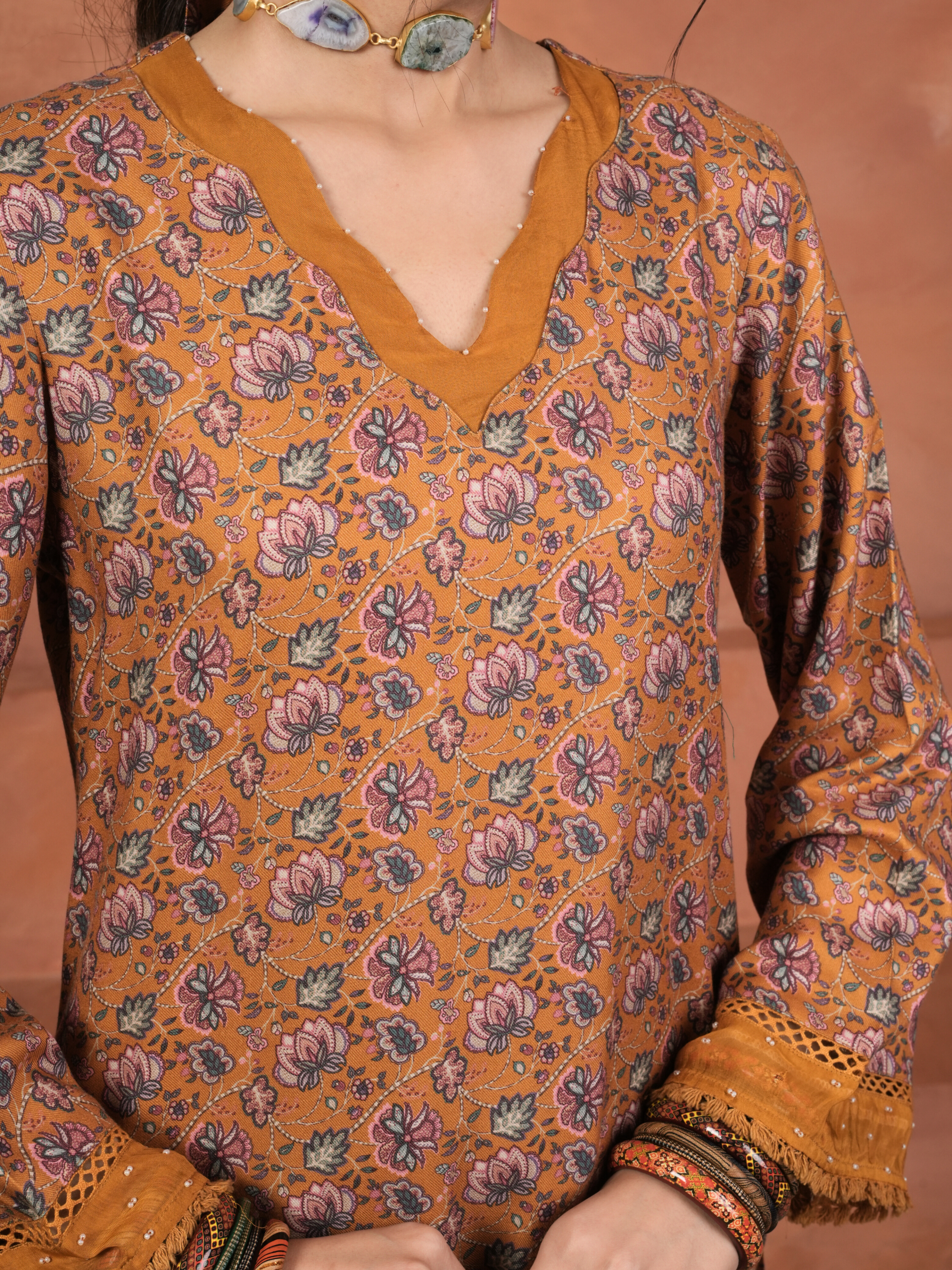 Mustard Viscose Twill Kurta Pant