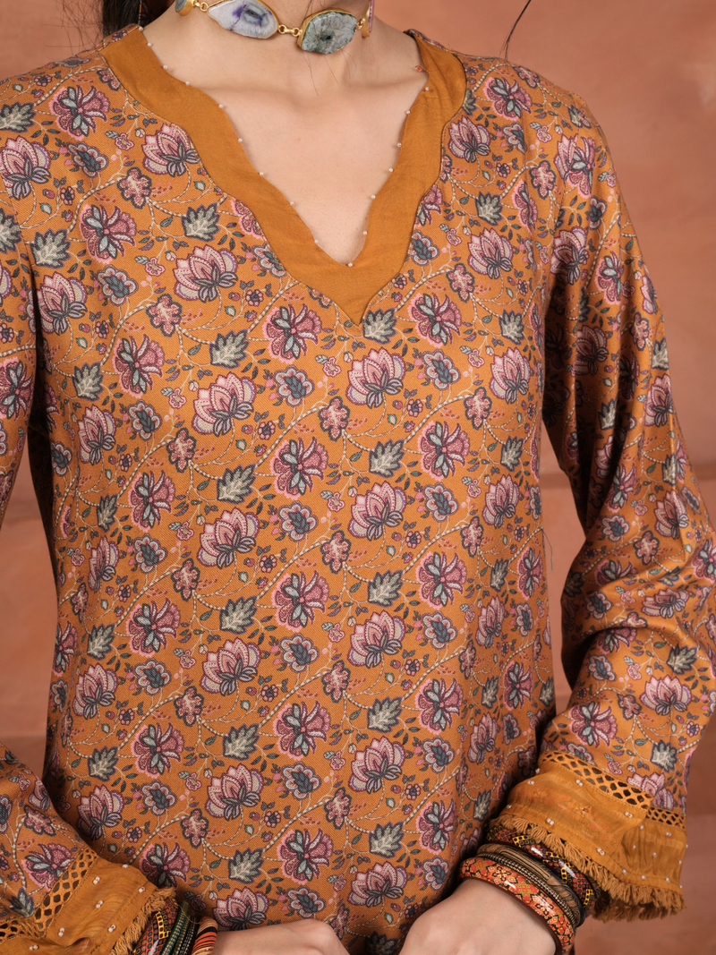 Mustard Viscose Twill Kurta Pant