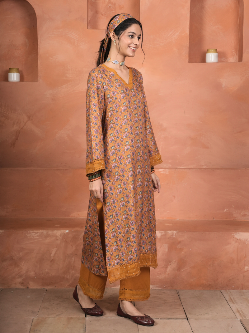 Mustard Viscose Twill Kurta Pant