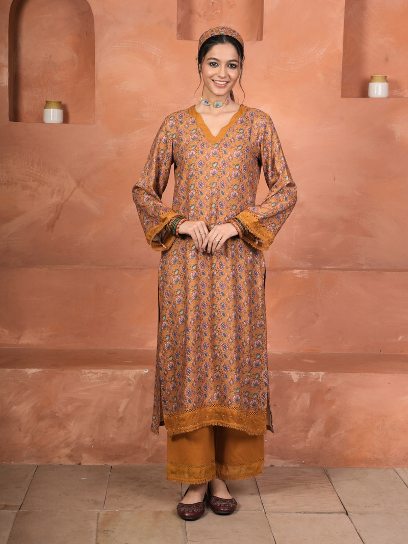 Mustard Viscose Twill Kurta Pant