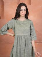 Sage Green Cotton Handloom Round Neck Kurta Pant Set
