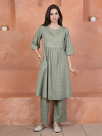 Sage Green Cotton Handloom Round Neck Kurta Pant Set