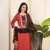 Rust Cotton Dobby Round Neck Complete Suit Set For Women's