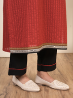 Rust Cotton Dobby Round Neck Complete Suit Set For Women's