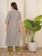 Grey Cotton Round With V Neck Complete Suit Set For Women's