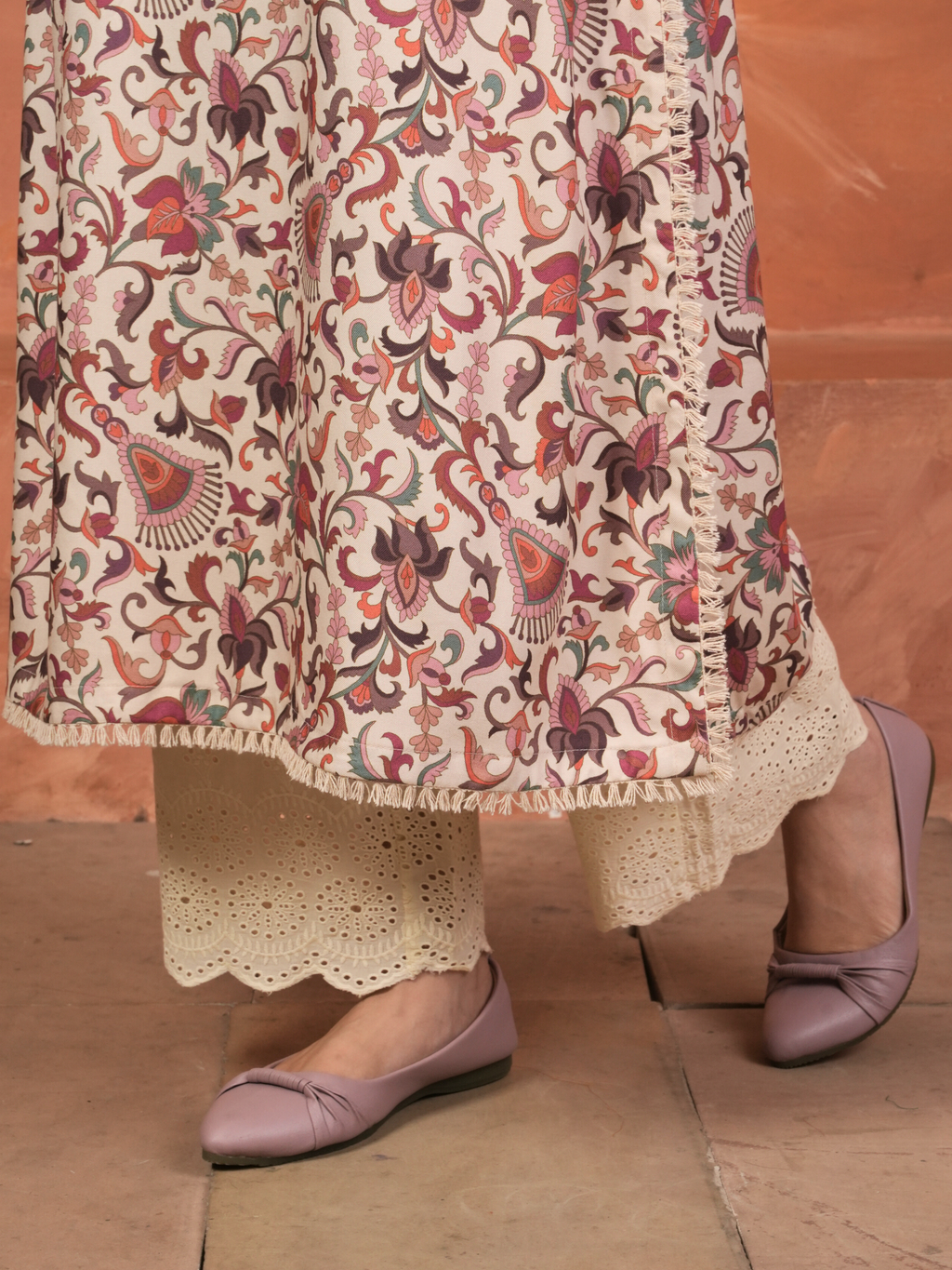 Cream Viscose Twill Jaal Print Kurta For Women's