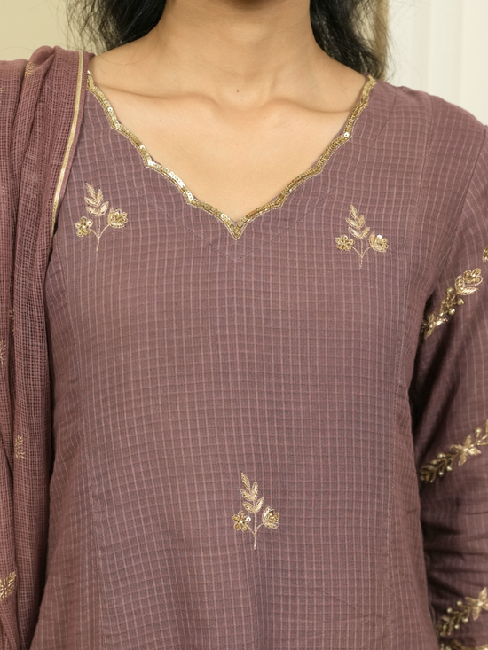 Wine Kota Doria Complete Suit Set