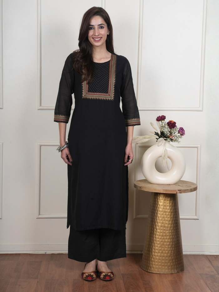 Black South Handloom Round Neck Kurta For Women's