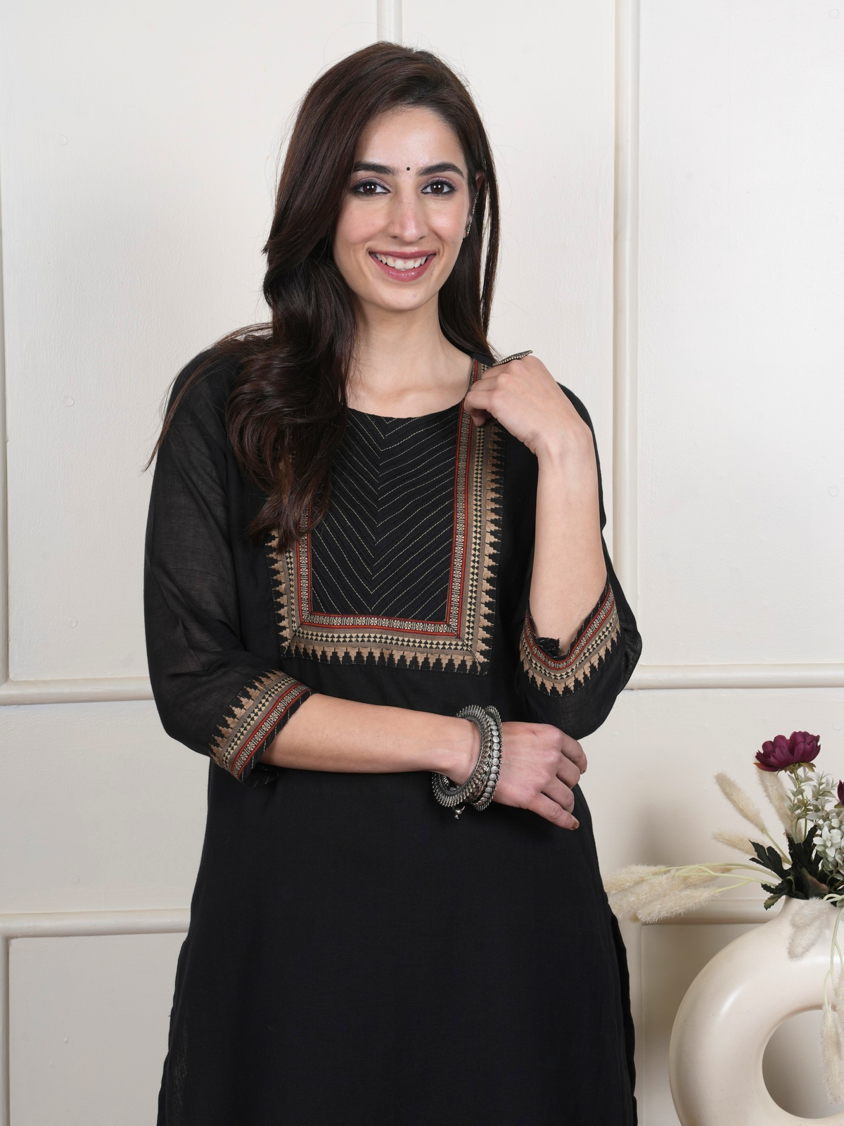 Black South Handloom Round Neck Kurta For Women's