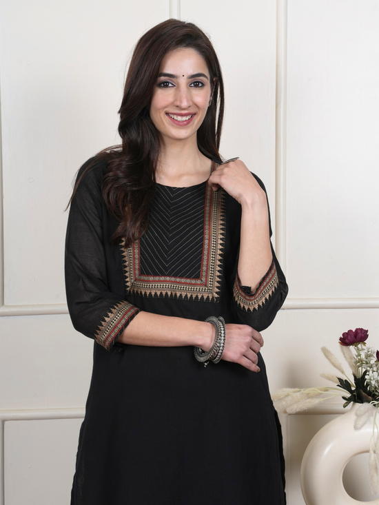 Black South Handloom Round Neck Kurta For Women's