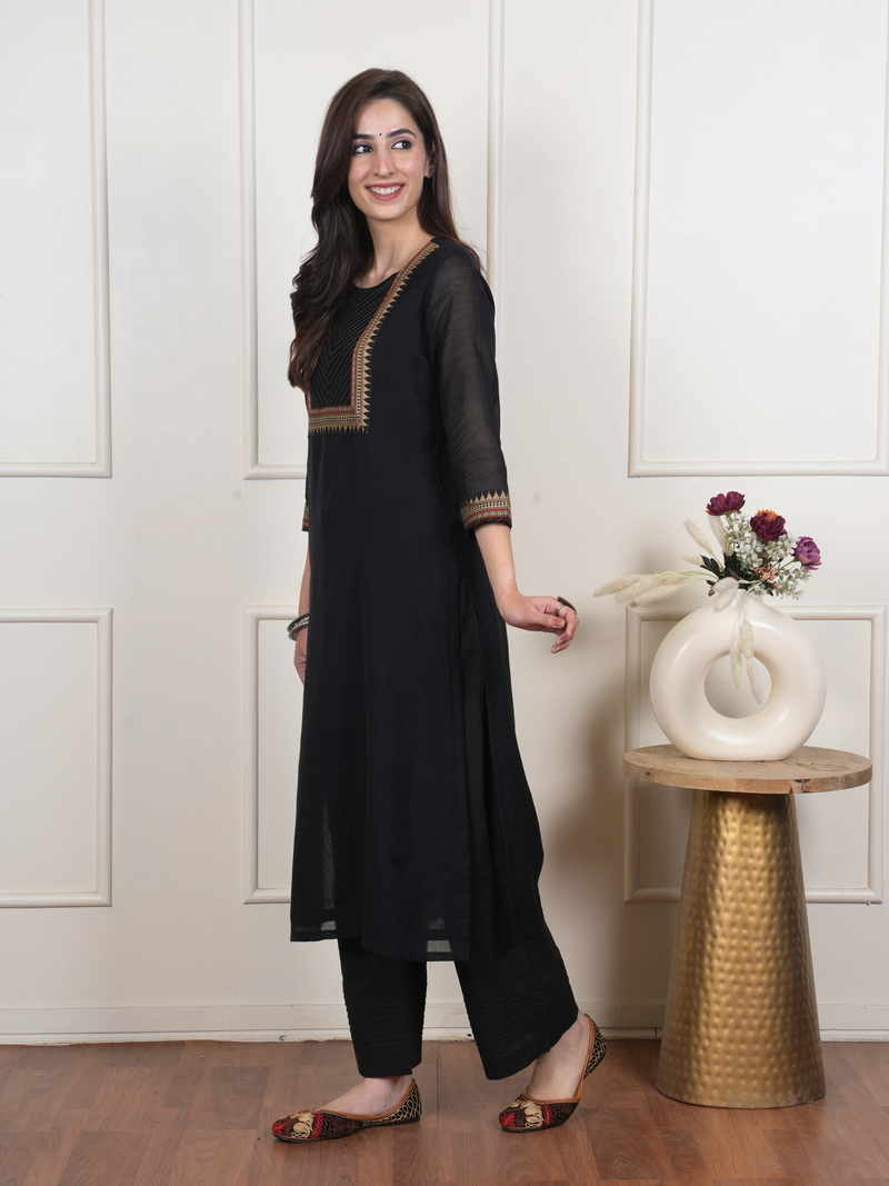 Black South Handloom Round Neck Kurta For Women's