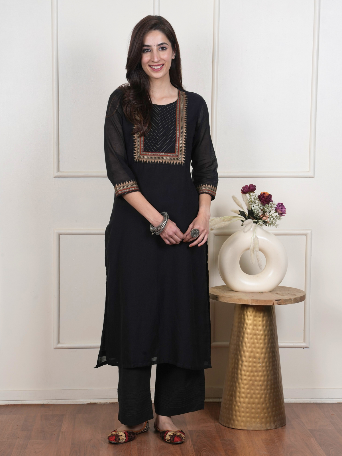 Black South Handloom Round Neck Kurta For Women's