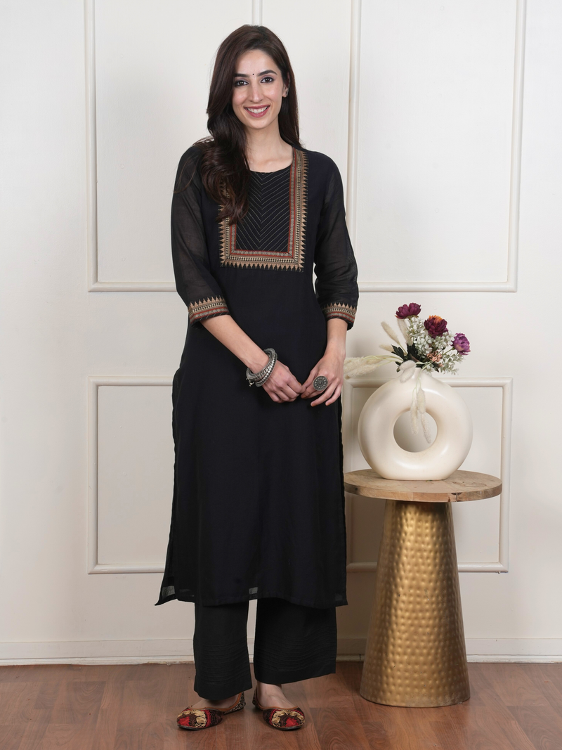 Black South Handloom Round Neck Kurta For Women's