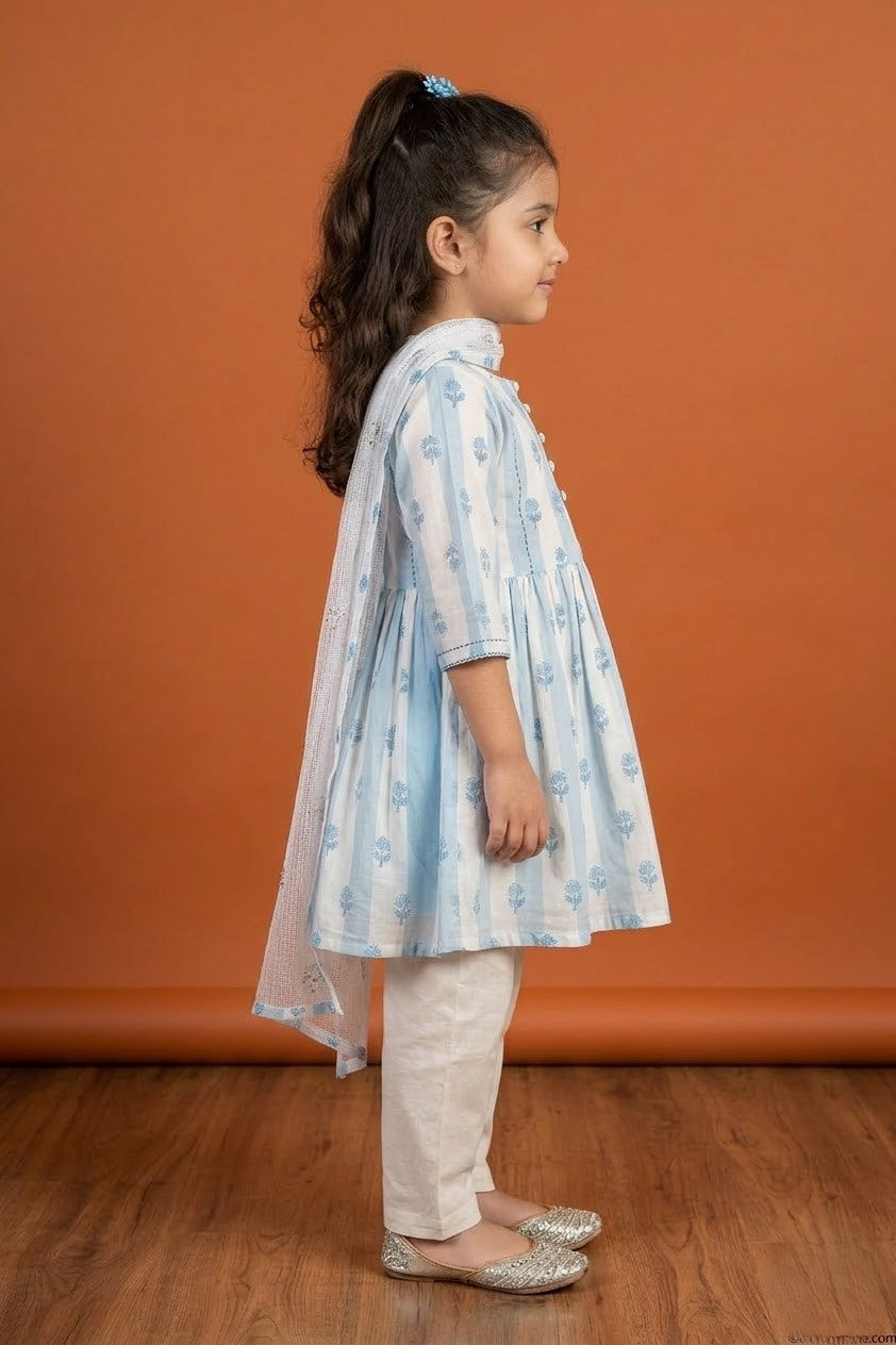 White And Blue Kurta Salwar Dupatta