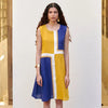 Blue & Yellow Linen Dress For Women's