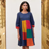 Multicolored Linen Round Neck Dress For Women's