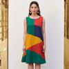 Multicolored Linen Round Neck Dress For Women's