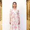 White Cotton Round With Small V-Neck Floral Kurta For Women's