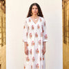 White Cotton V-Neck Handblock Kurta For Women's