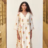 Cream Cotton Floral Print V-Neck Kurta Pant Set For Women's