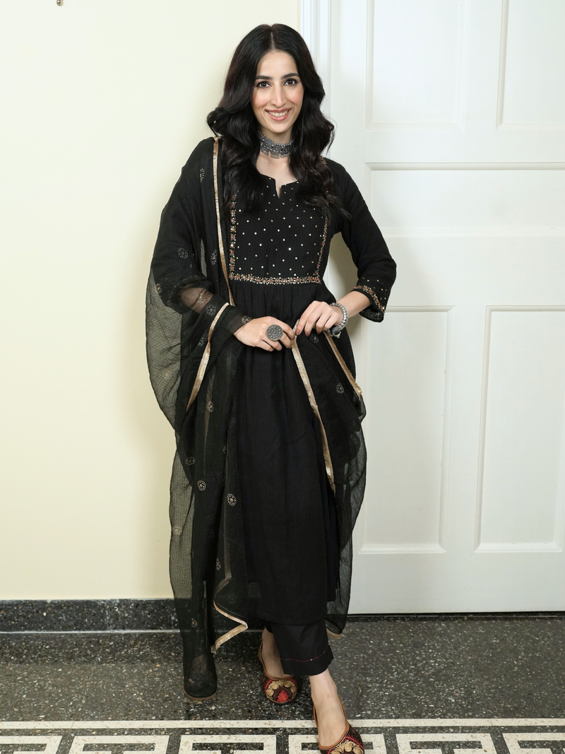 Black Kota Doria Complete Suit Set