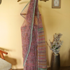 Pink Kota Doria Block Printed Saree